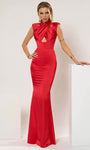 Natural Waistline Cutout Open-Back Back Zipper Cap Sleeves Halter Mermaid Evening Dress with a Brush/Sweep Train