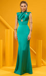 Mermaid Natural Waistline Cap Sleeves Back Zipper Open-Back Cutout Halter Evening Dress with a Brush/Sweep Train