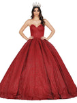 Strapless Sweetheart Corset Dropped Waistline Pleated Glittering Lace-Up Dress with a Brush/Sweep Train