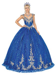 Sophisticated Sweetheart Cutout Applique Lace-Up Corset Waistline Cap Sleeves Ball Gown Dress with a Brush/Sweep Train