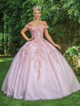 Basque Natural Waistline Sweetheart Fit-and-Flare Floor Length Lace-Up Glittering Beaded Fitted Applique Off the Shoulder Floral Print Prom Dress/Quinceanera Dress with a Brush/Sweep Train