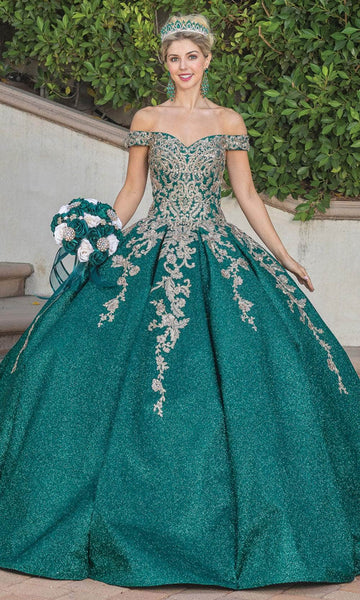 Tall Off the Shoulder Dropped Waistline Lace-Up Pleated Glittering Applique Dress with a Brush/Sweep Train With Rhinestones