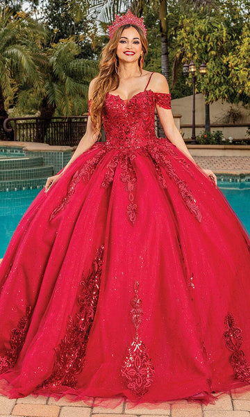 Cold Shoulder Sleeves Off the Shoulder Spaghetti Strap Lace Sweetheart Pleated Lace-Up Sequined Natural Waistline Quinceanera Dress with a Court Train with a Brush/Sweep Train