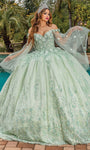 Floral Print Lace-Up Illusion Beaded Open-Back Applique Off the Shoulder Sweetheart Natural Waistline Quinceanera Dress with a Brush/Sweep Train