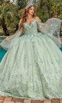 Off the Shoulder Applique Illusion Open-Back Beaded Lace-Up Floral Print Sweetheart Natural Waistline Quinceanera Dress with a Brush/Sweep Train