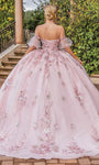 Beaded Lace-Up Open-Back Glittering Sequined Floor Length Short Sweetheart Basque Corset Waistline Puff Sleeves Sleeves Off the Shoulder Tulle Quinceanera Dress with a Brush/Sweep Train