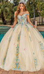 Sweetheart Corset Natural Waistline Cap Sleeves Off the Shoulder Floor Length Fitted Applique Lace-Up Quinceanera Dress with a Brush/Sweep Train