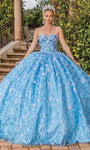 Strapless Sweetheart Applique Sheer Sequined Beaded Lace-Up Natural Waistline Bishop Sleeves Floral Print Quinceanera Dress with a Brush/Sweep Train