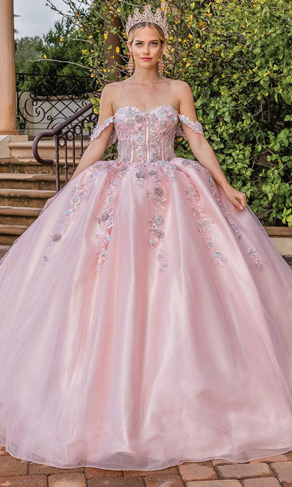 Dancing Queen 1836 - Floral Beaded Lace-Up Ballgown
