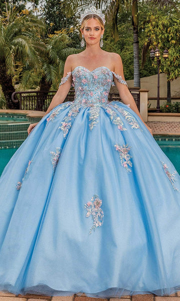 Basque Waistline Applique Lace-Up Gathered Beaded Off the Shoulder Floral Print Sweetheart Quinceanera Dress with a Brush/Sweep Train