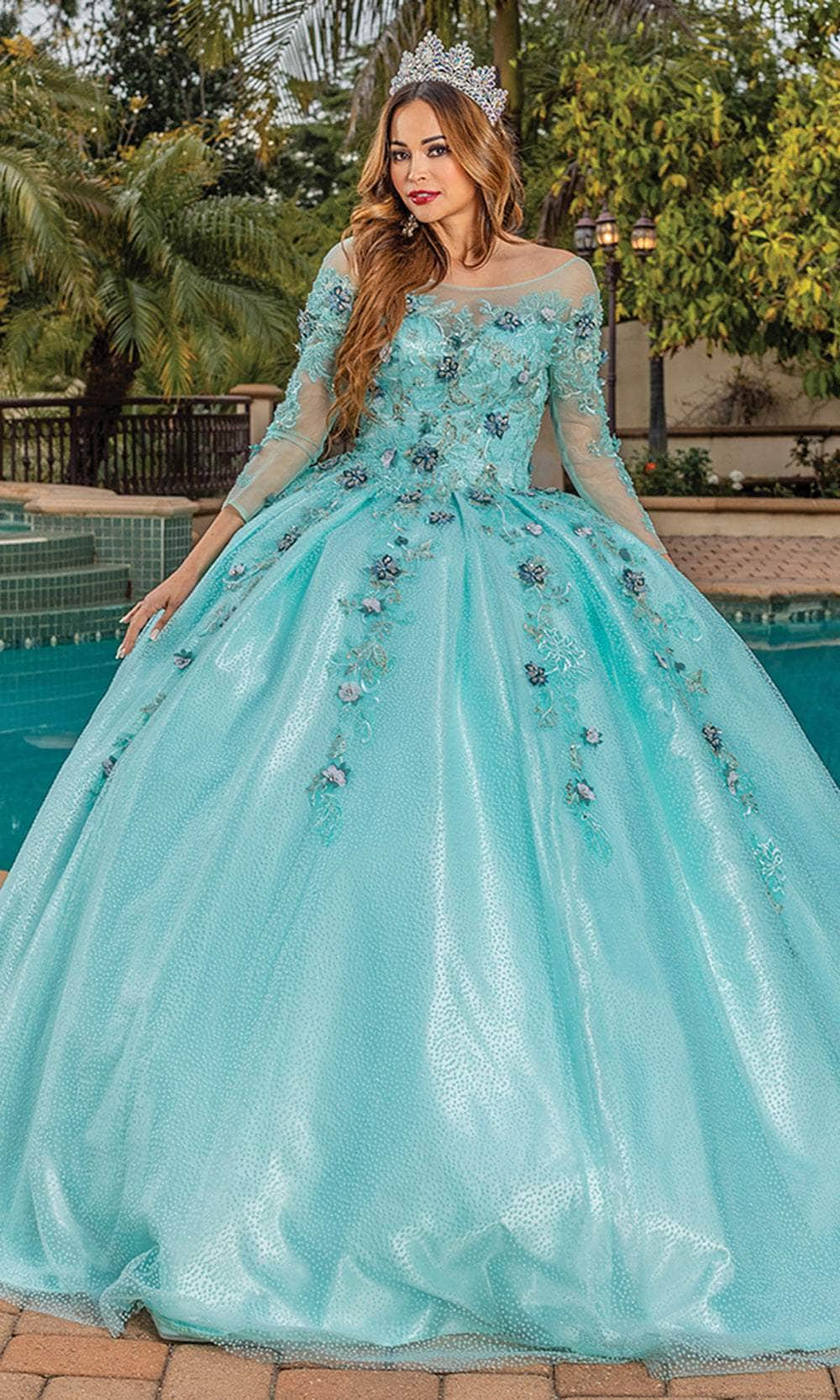 Dancing Queen 1847 - Illusion Bateau Beaded Ballgown
