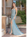 V-neck Sleeveless Floor Length Mesh Applique Slit Back Zipper Open-Back Fitted Natural Princess Seams Waistline Lace Sheath Sheath Dress with a Brush/Sweep Train