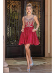 A-line V-neck Sleeveless Embroidered Fitted Cocktail Short Lace Dress by Dancing Queen