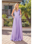 A-line V-neck Faux Wrap Pleated Sleeveless Satin Corset Natural Waistline Prom Dress with a Brush/Sweep Train