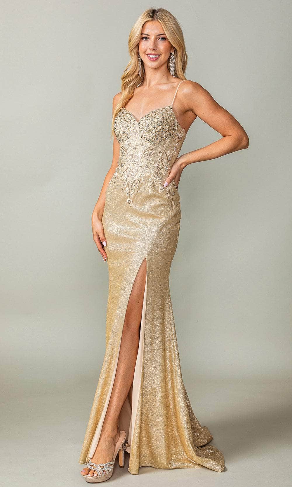Dancing Queen 4375 - Embroidered High Slit Prom Dress
