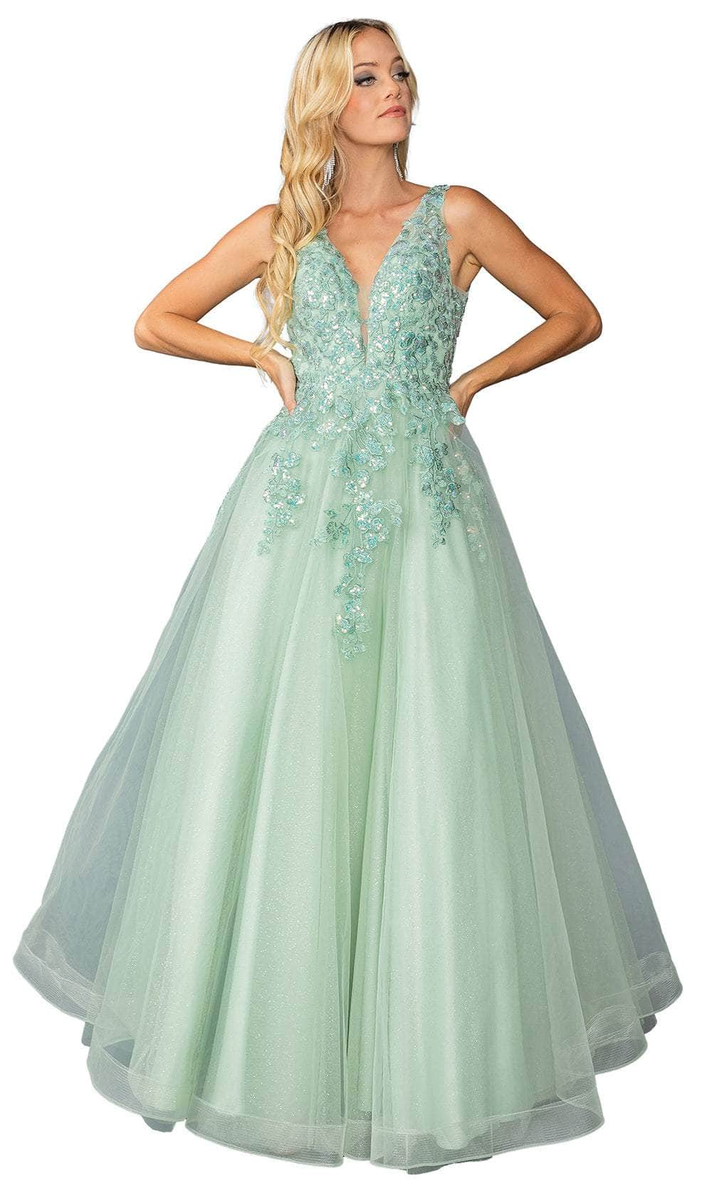 Dancing Queen 4430 - Embroidered Plunging V-Neck Ballgown
