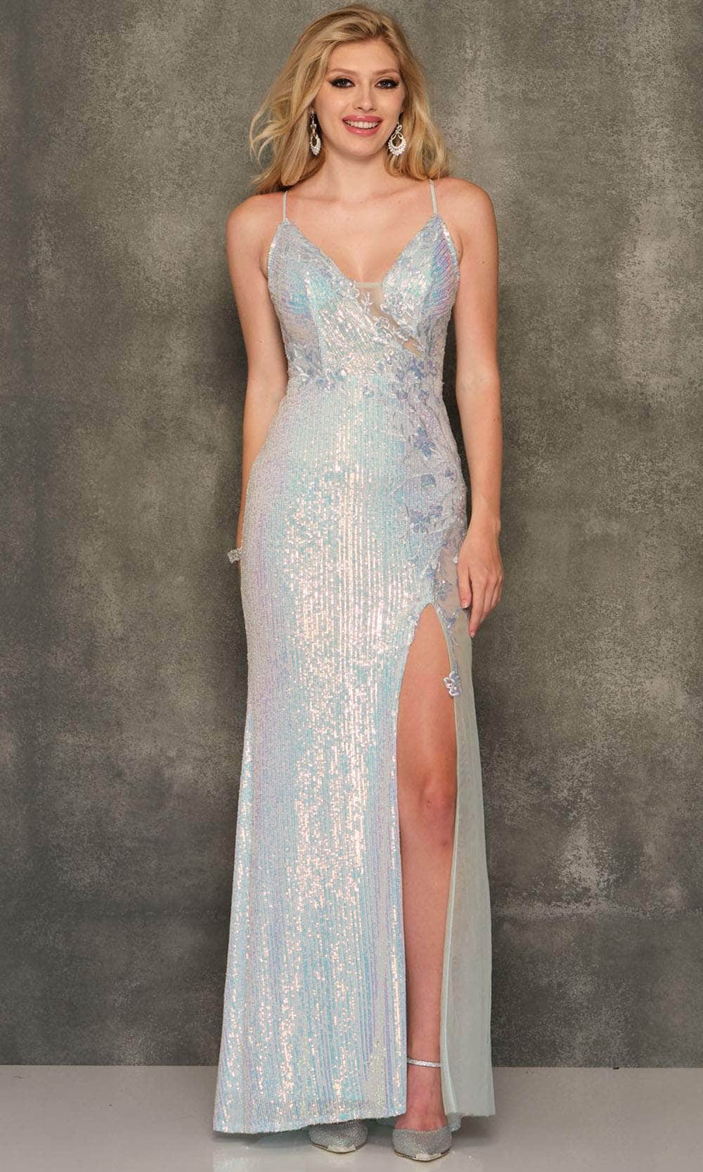 Dave & Johnny 11011 - Asymmetrical Illusion Embroidered Prom Gown
