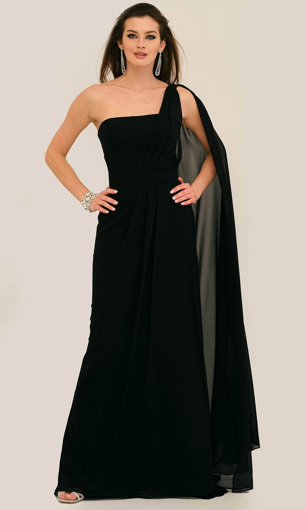 Dave & Johnny 11288 - Draping Cape Asymmetric Prom Gown
