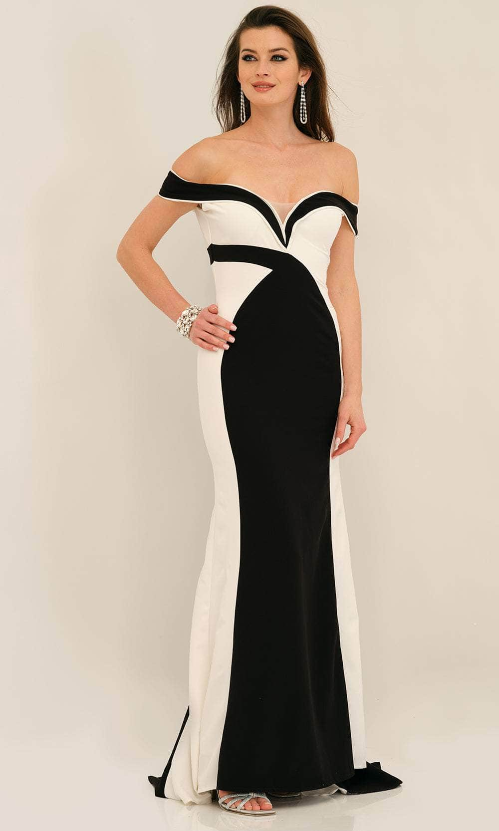 Dave & Johnny 11295 - Off Shoulder Color Block Prom Gown
