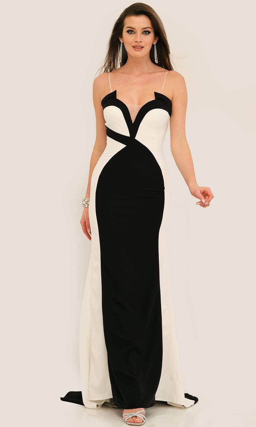 Dave & Johnny 11296 - V-Neck Abstract Mesh Prom Gown
