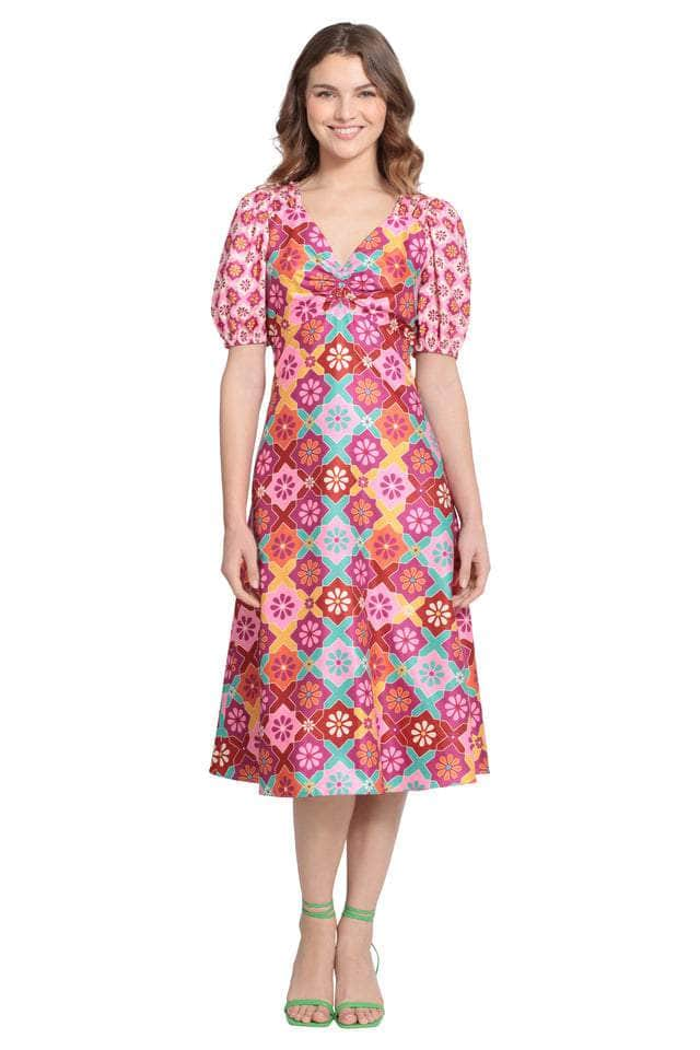 Donna Morgan D8308M - V-Neck Multicolor Floral Casual Dress
