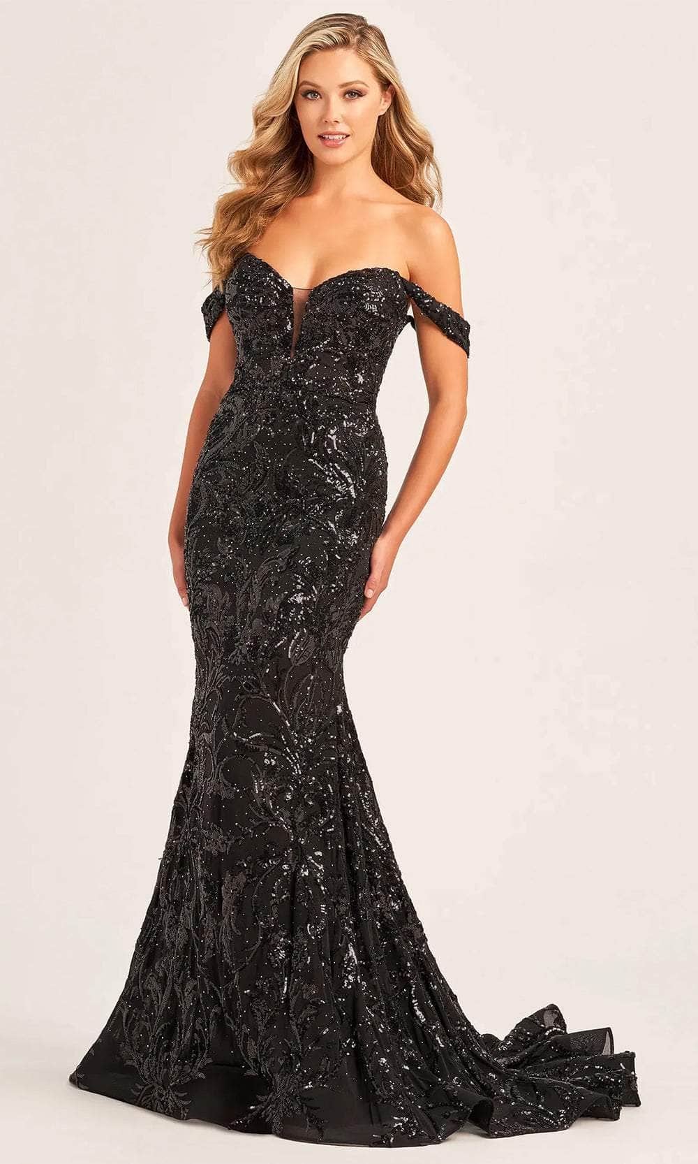 Ellie Wilde EW35094 - Sequin Embellished Off-Shoulder Prom Gown
