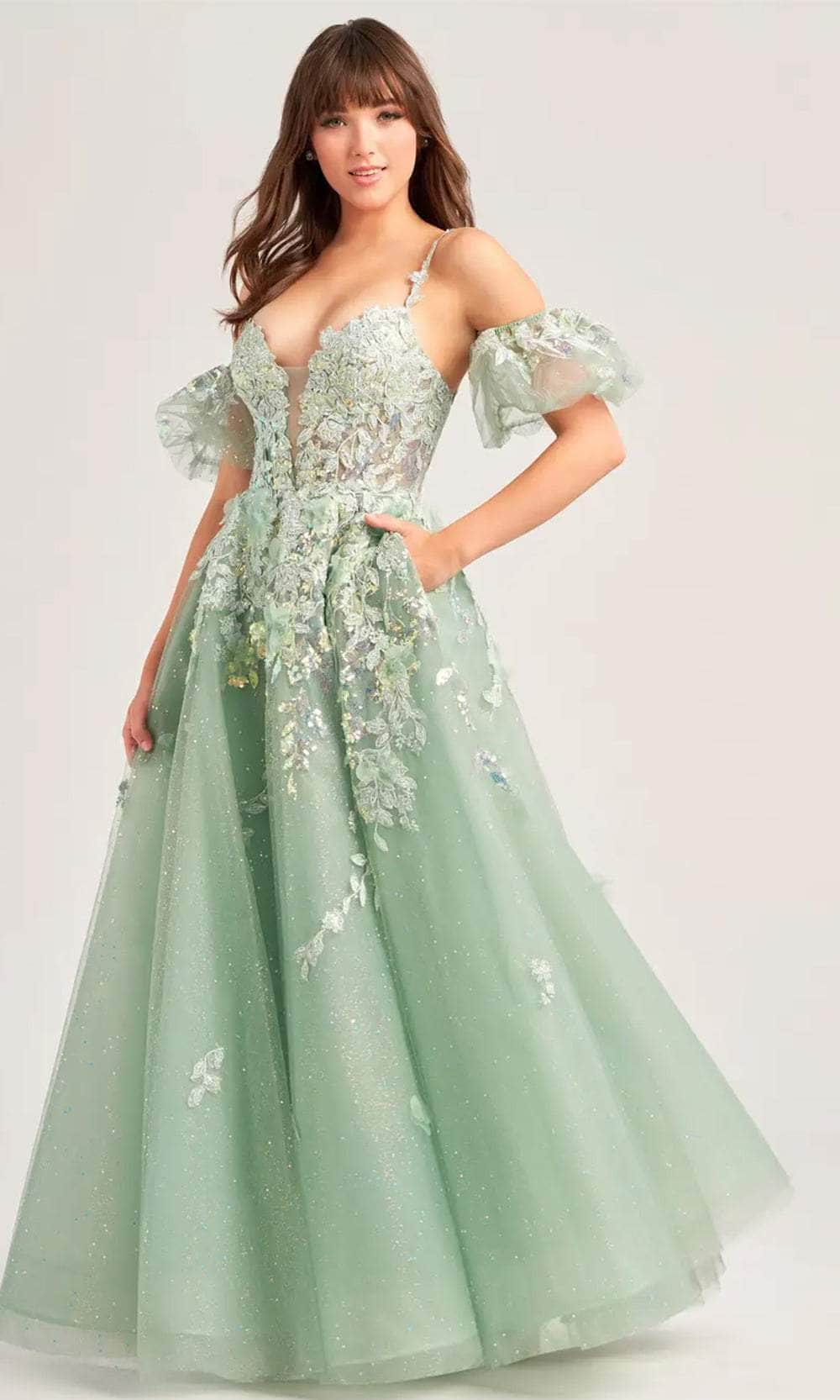 Ellie Wilde EW35205 - Lace Applique Embellished Corset Bodice Prom Gown
