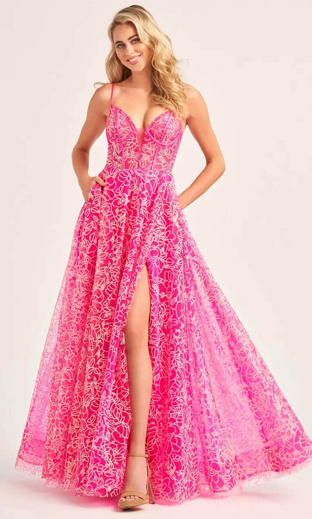 Ellie Wilde EW35216 - Sheer Corset Sleeveless Prom Gown

