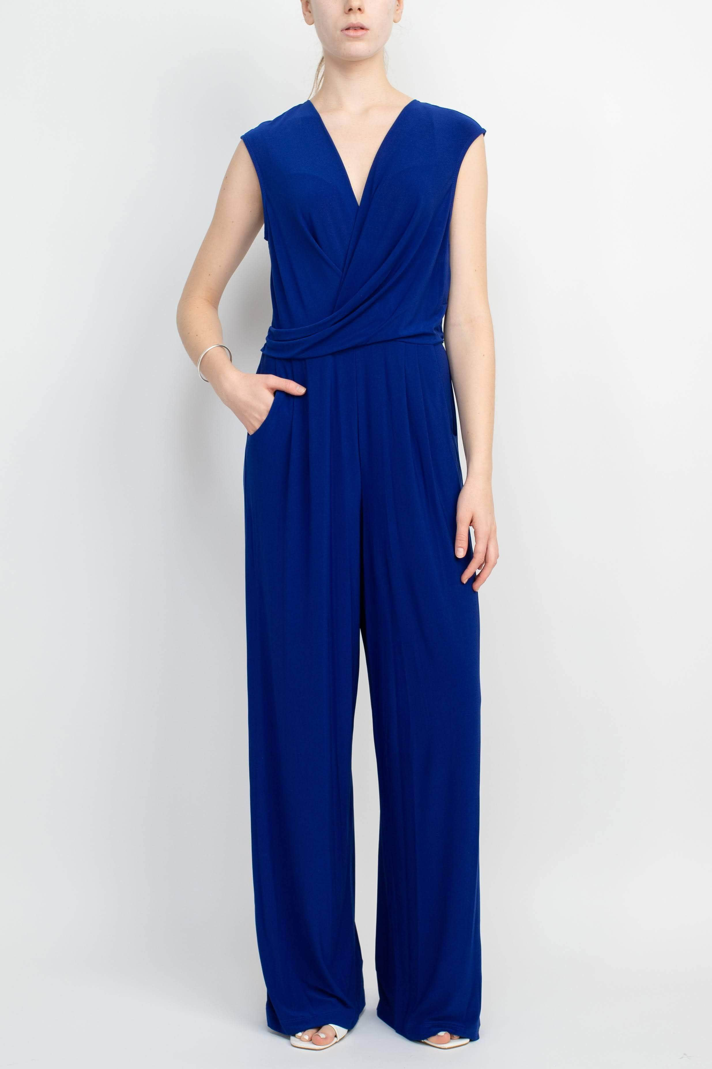 Emma & Michele 101690 - Surplice V-Neck Blouson Jumpsuit
