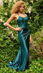 Spaghetti Strap Dropped Waistline Satin Mermaid Open-Back Sequined Hidden Back Zipper Asymmetric Slit Shirred Plunging Neck Scoop Neck Prom Dress with a Brush/Sweep Train