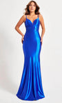 Sophisticated V-neck Natural Waistline Spaghetti Strap Illusion Open-Back Applique Hidden Back Zipper Beaded Cutout Mermaid Prom Dress with a Brush/Sweep Train