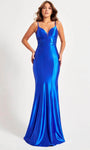 Sophisticated V-neck Mermaid Illusion Beaded Applique Cutout Open-Back Hidden Back Zipper Natural Waistline Spaghetti Strap Prom Dress with a Brush/Sweep Train