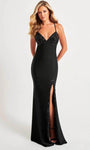 V-neck Sheath Charmeuse Sleeveless Empire Waistline Slit Open-Back Ruched Beaded Sheath Dress/Evening Dress/Prom Dress with a Brush/Sweep Train