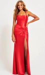 Sexy Slit Hidden Back Zipper Ruched Shirred Spaghetti Strap Scoop Neck Natural Waistline Satin Sheath Mermaid Sheath Dress/Prom Dress with a Brush/Sweep Train