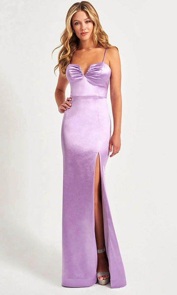 V-neck Sheath Sleeveless Spaghetti Strap Ruched Open-Back Slit Hidden Back Zipper Satin Fall Natural Waistline Bandeau Neck Sheath Dress/Prom Dress with a Brush/Sweep Train