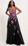 Modest A-line Strapless Open-Back Slit Lace-Up Sequined Applique Sheer Sweetheart Floral Print Natural Waistline Prom Dress with a Brush/Sweep Train