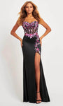 Strapless Sweetheart Floor Length Slit Open-Back Sequined Illusion Applique Floral Print Sheath Basque Corset Waistline Satin Sheath Dress/Prom Dress with a Brush/Sweep Train