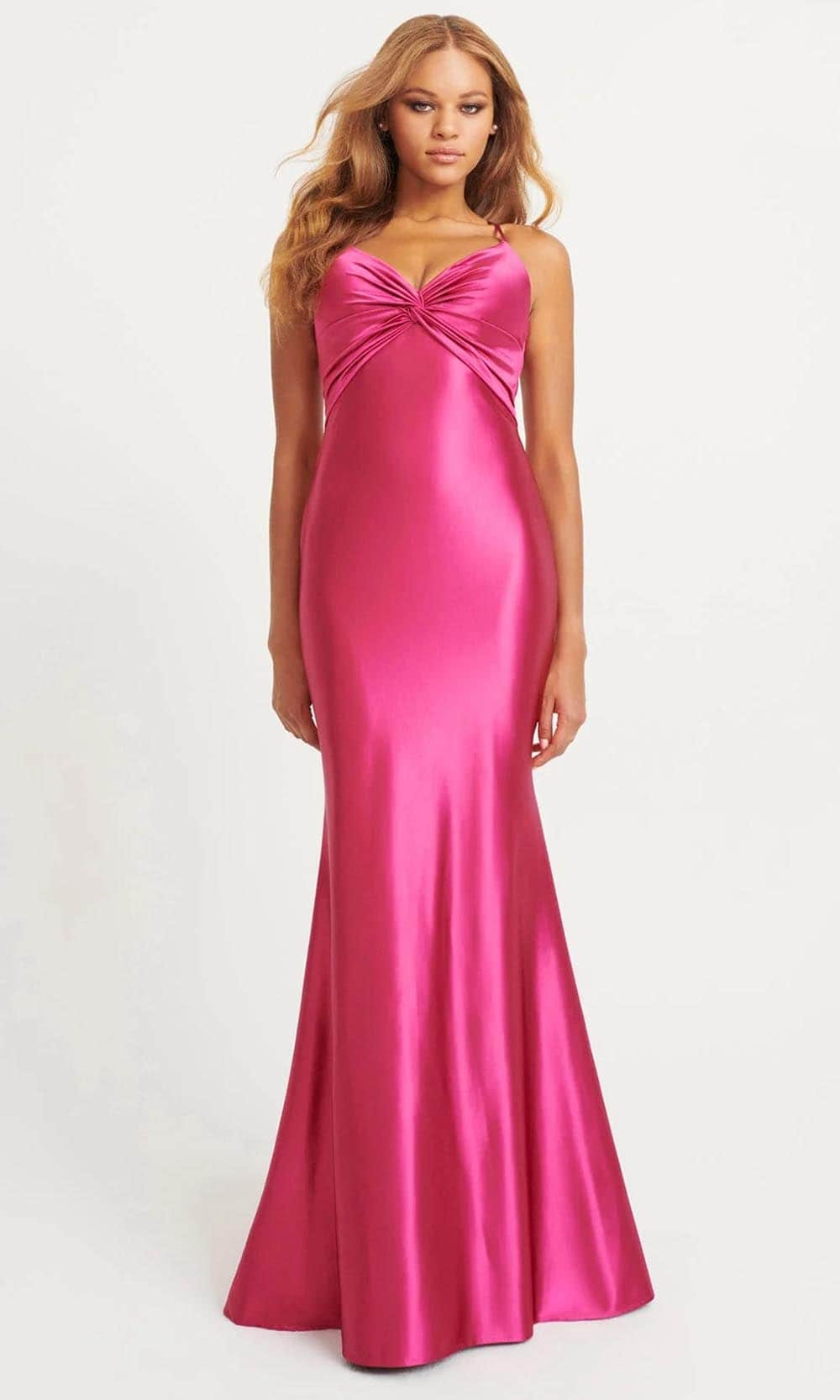 Faviana 11034 - Knotted V-Neck Satin Prom Gown
