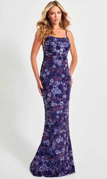 Mermaid Sleeveless Spaghetti Strap Scoop Neck Natural Waistline Hidden Back Zipper Cutout Sequined Open-Back Beaded Floral Print Prom Dress/Party Dress with a Brush/Sweep Train