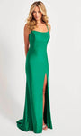 Sexy Sleeveless Spaghetti Strap Sheath Empire Waistline Scoop Neck Charmeuse Hidden Back Zipper Slit Ruched Open-Back Sheath Dress/Prom Dress with a Brush/Sweep Train