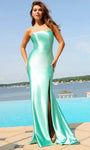 Sexy Sophisticated Straight Neck Spaghetti Strap Natural Waistline Satin Open-Back Slit Lace-Up Hidden Back Zipper Mermaid Prom Dress with a Brush/Sweep Train