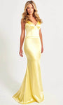 V-neck Satin Plunging Neck Mermaid Dropped Waistline Open-Back Hidden Back Zipper Sleeveless Tank Prom Dress with a Brush/Sweep Train