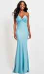 Sophisticated V-neck Satin Side Zipper Spaghetti Strap Natural Waistline Sheath Sheath Dress/Prom Dress with a Brush/Sweep Train