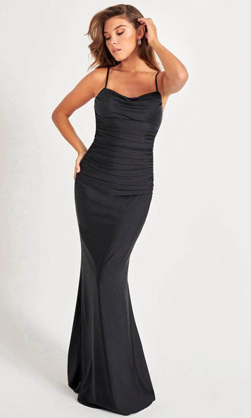 Natural Waistline Charmeuse Sheath Cowl Neck Scoop Neck Sleeveless Spaghetti Strap Side Zipper Open-Back Ruched Backless Illusion Beaded Sheath Dress/Prom Dress with a Brush/Sweep Train