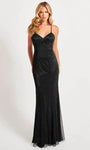 V-neck Sleeveless Spaghetti Strap Sheath Floor Length Natural Waistline Cowl Neck Beaded Hidden Back Zipper Mesh Sheath Dress/Prom Dress/Party Dress With Rhinestones