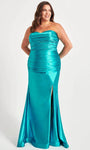 Strapless Mermaid Sweetheart Natural Waistline Pleated Open-Back Back Zipper Slit Satin Prom Dress with a Brush/Sweep Train