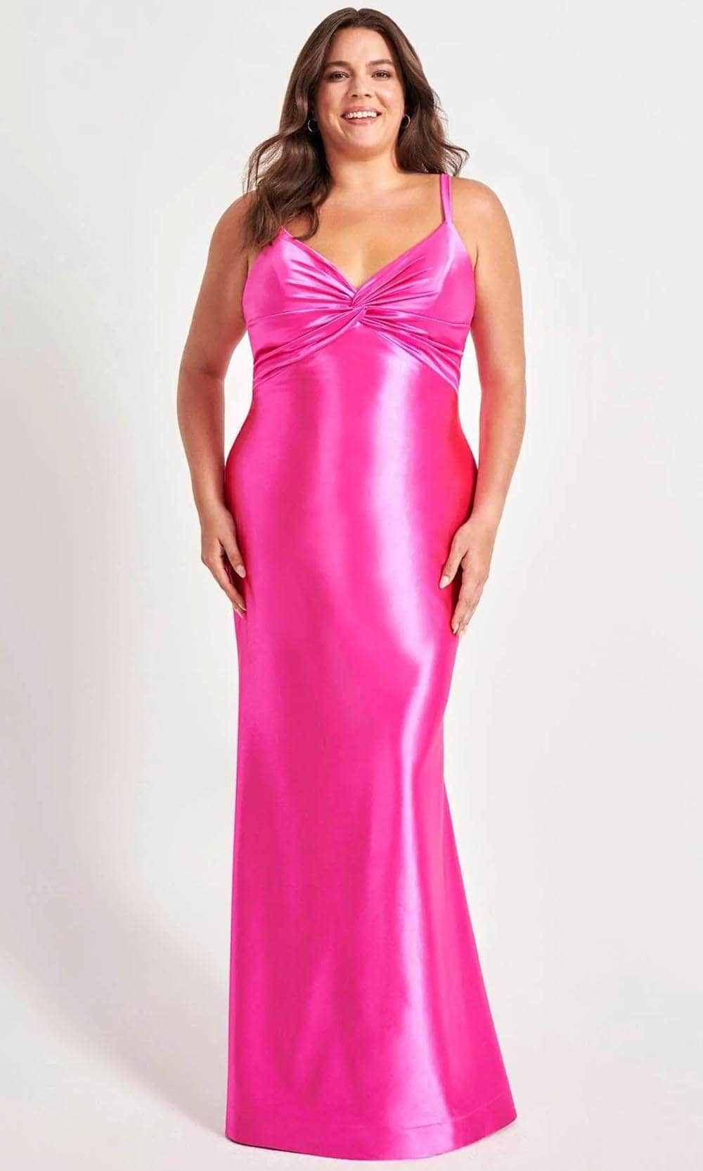 Faviana 9549 - Knotted V-Neck Satin Prom Gown
