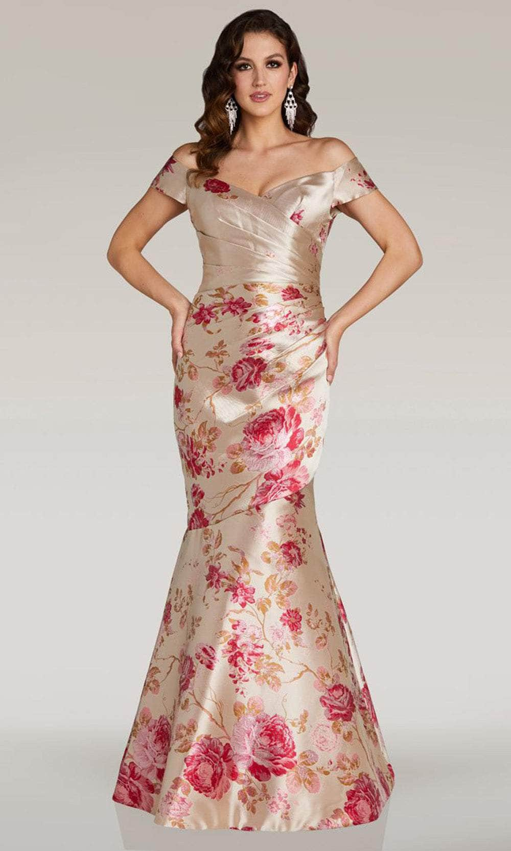 Feriani Couture 18338 - Off Shoulder Floral Print Evening Gown
