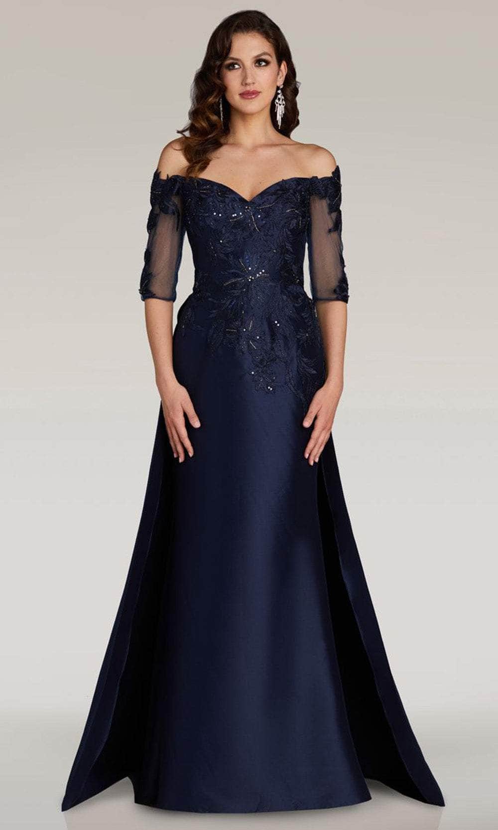 Feriani Couture 18390 - Illusion Sleeve Overskirt Formal Gown
