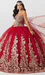 Strapless Sweetheart Elasticized Basque Natural Waistline Floor Length Glittering Beaded Lace-Up Tulle Floral Print Ball Gown Dress